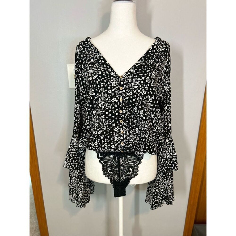 Intimately Free People boho ruffle sleeve lace bodysuit size S BIN P